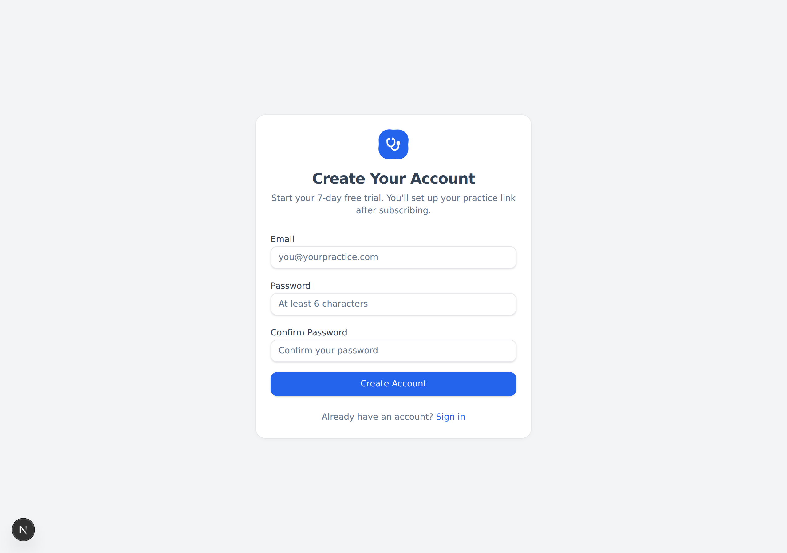The Create Your Account sign-up page